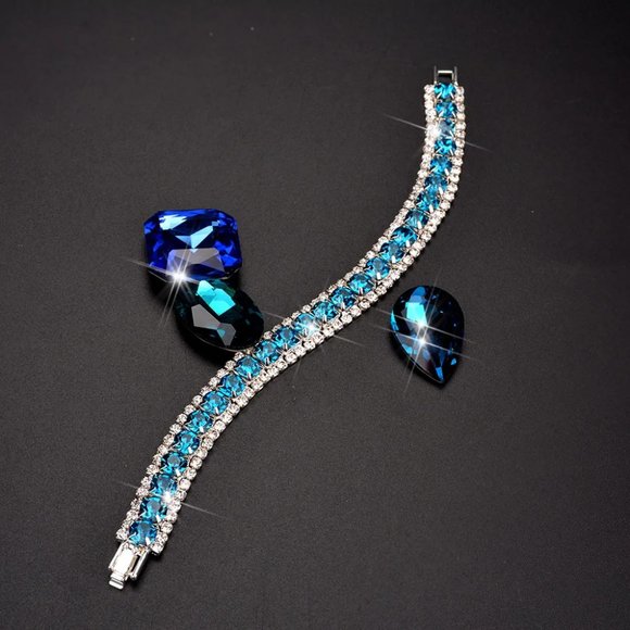 Blue Crystal & White Rhinestone Petite 6" Bracelet - Picture 4 of 6